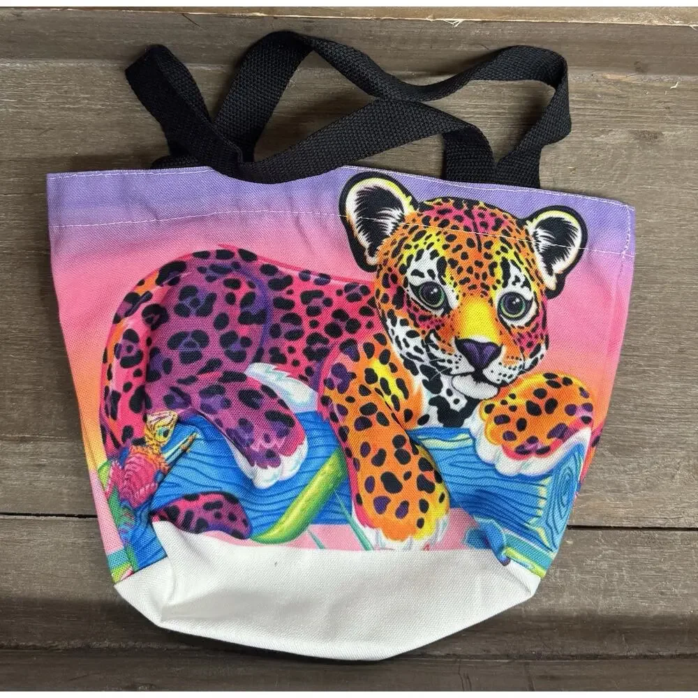 Lisa Frank A5 binder with matching printed paper and Mini canvas tote bag Bundle